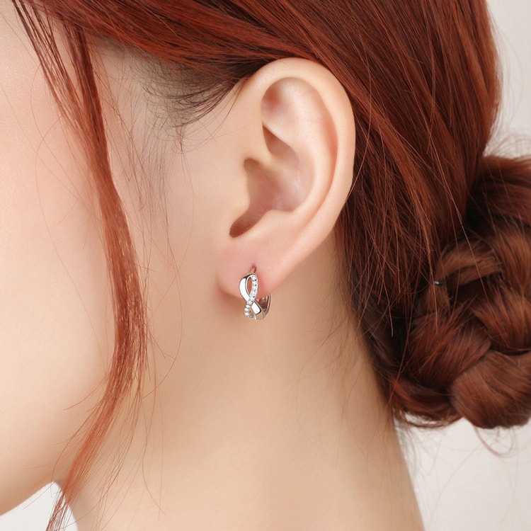 925 Silver 8-Shaped Twist Infinity Earrings with Zircon – Small Earrings for Women