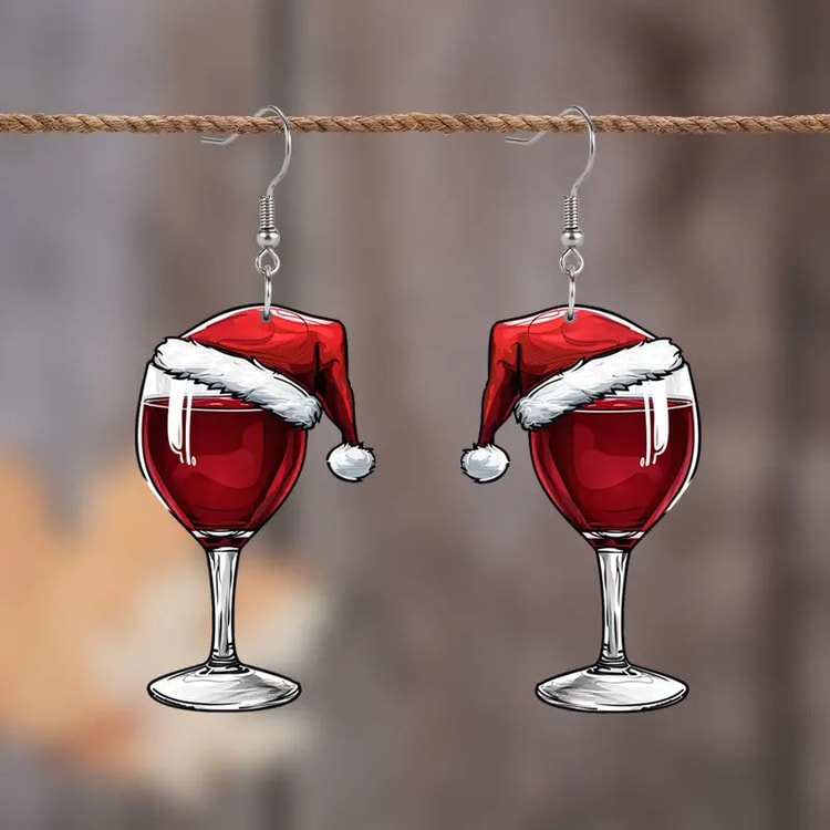 Christmas Wine Glass Acrylic Earrings – Fun Holiday Party Earrings for Women