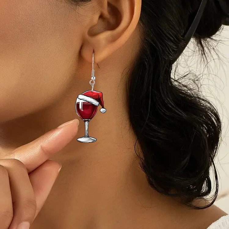 Christmas Wine Glass Acrylic Earrings – Fun Holiday Party Earrings for Women