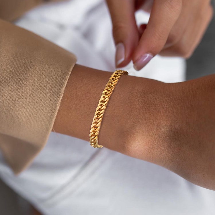 Gold Color Stainless Steel Cuban Link Chain Bracelet for Women – Fashion Jewelry Gift