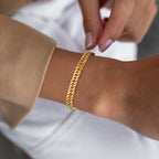 Gold Color Stainless Steel Cuban Link Chain Bracelet for Women – Fashion Jewelry Gift