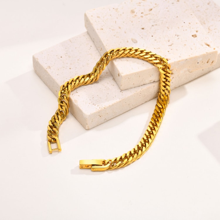Gold Color Stainless Steel Cuban Link Chain Bracelet for Women – Fashion Jewelry Gift