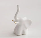Gold and White Ceramic Elephant Statue Pair Small Decorative Accents for Living Room