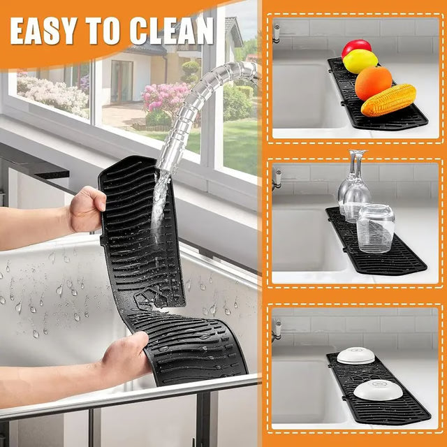 Large Silicone Faucet Mat Sink Splash Guard, Countertop Protector & Water Draining Pad for Kitchen or Bathroom Faucet