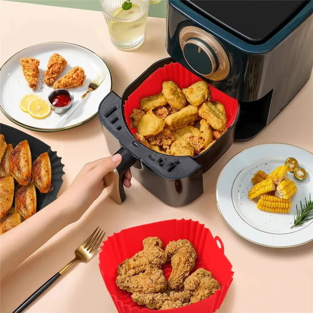Silicone Air Fryer Basket Reusable Non Stick Pan Liner for Oven, Pizza & Fried Chicken Baking Tray Accessories