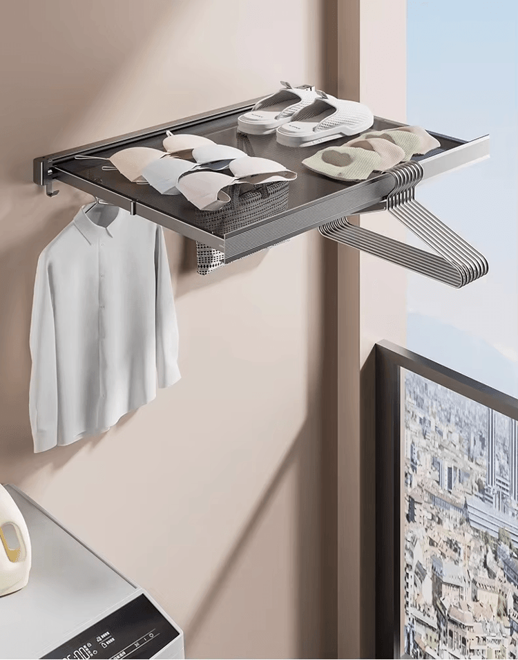 Foldable Clothes and Hat Rack with Hooks – Space-Saving Wall-Mounted Organizer for Bathroom & Balcony