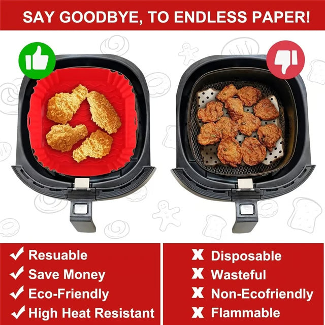 Silicone Air Fryer Basket Reusable Non Stick Pan Liner for Oven, Pizza & Fried Chicken Baking Tray Accessories