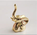 Gold and White Ceramic Elephant Statue Pair Small Decorative Accents for Living Room