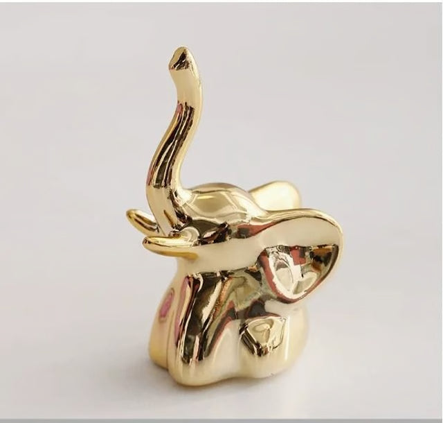 Gold and White Ceramic Elephant Statue Pair Small Decorative Accents for Living Room