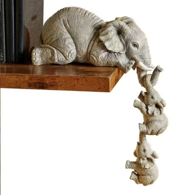 Elephant Hug Resin Figurine Set – 3-Piece Miniature Home Decor Gift