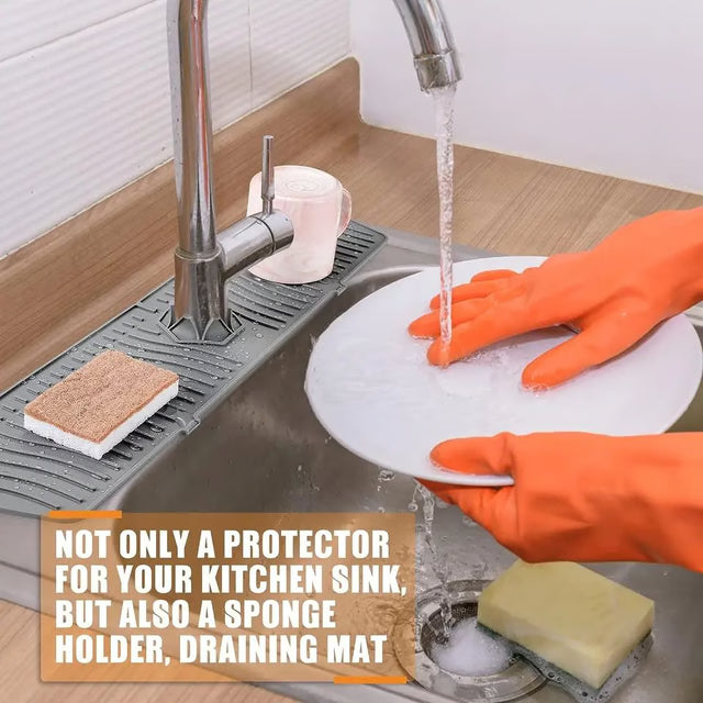 Large Silicone Faucet Mat Sink Splash Guard, Countertop Protector & Water Draining Pad for Kitchen or Bathroom Faucet