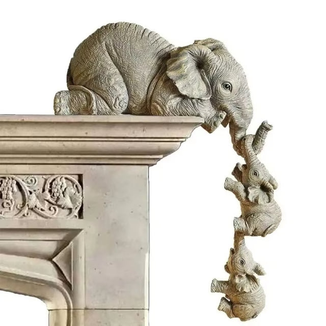 Elephant Hug Resin Figurine Set – 3-Piece Miniature Home Decor Gift