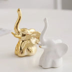 Gold and White Ceramic Elephant Statue Pair Small Decorative Accents for Living Room