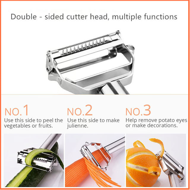 Stainless Steel Vegetable Peeler with Double-Head Design for Multi-Function Kitchen Use