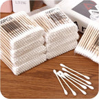 Natural Double-Head Wooden Cotton Swabs – 500pcs for Makeup, Personal Care & Precision Cleaning