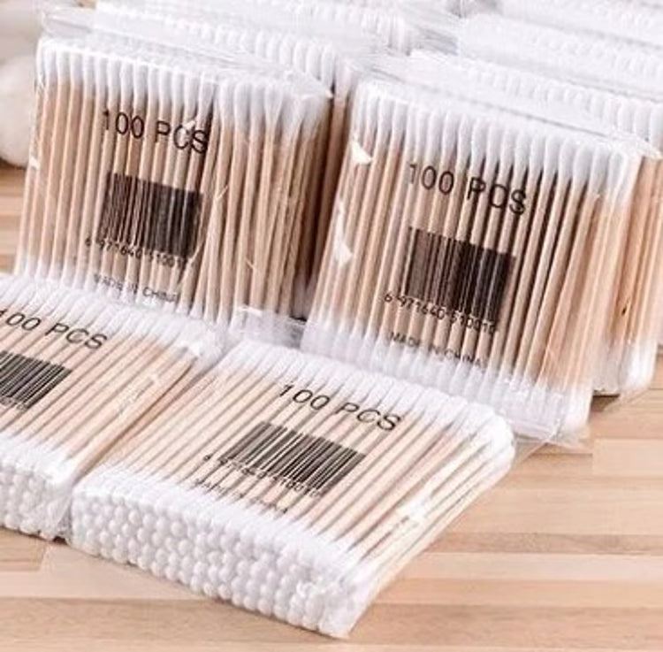 Natural Double-Head Wooden Cotton Swabs – 500pcs for Makeup, Personal Care & Precision Cleaning