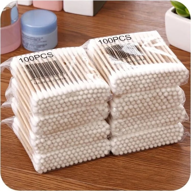 Natural Double-Head Wooden Cotton Swabs – 500pcs for Makeup, Personal Care & Precision Cleaning