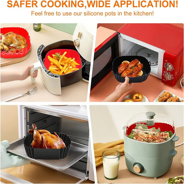 Silicone Air Fryer Basket Reusable Non Stick Pan Liner for Oven, Pizza & Fried Chicken Baking Tray Accessories